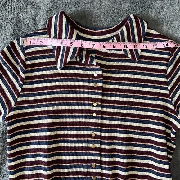 Gray burgundy navy VILA striped vintage button down tee - Picture 13 of 16